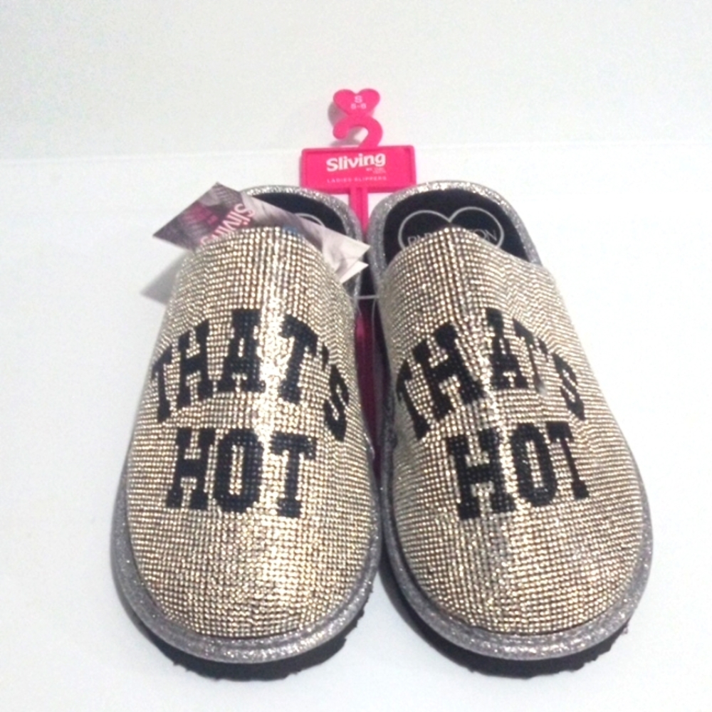 PARIS HILTON That's Hot SLIPPERS Rhinestone with Black Fur - SIZE Small NWT